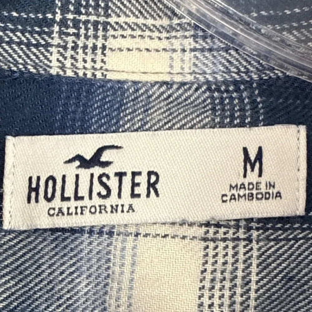 Hollister Womens Blue White Plaid Cropped Flannel Button Down Shirt Medium M